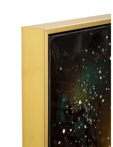 Grande Toile murale Paon avec strass Cadre doré 70x100 Finition laquée Peacock 