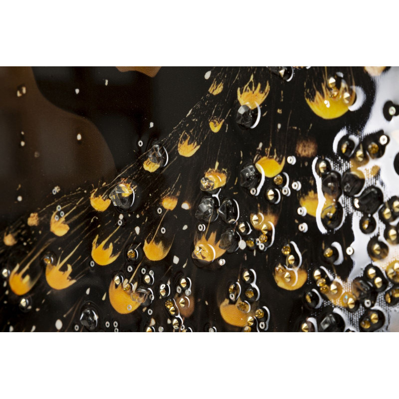 Grande Toile murale Paon avec strass Cadre doré 70x100 Finition laquée Peacock 