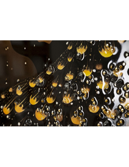 Grande Toile murale Paon avec strass Cadre doré 70x100 Finition laquée Peacock 