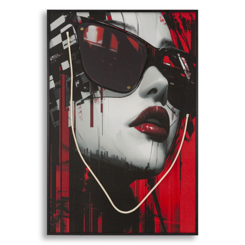 Toile murale lumineuse LED Pop art Femme Cadre noir 60x90 Finition 3D Psyco A 