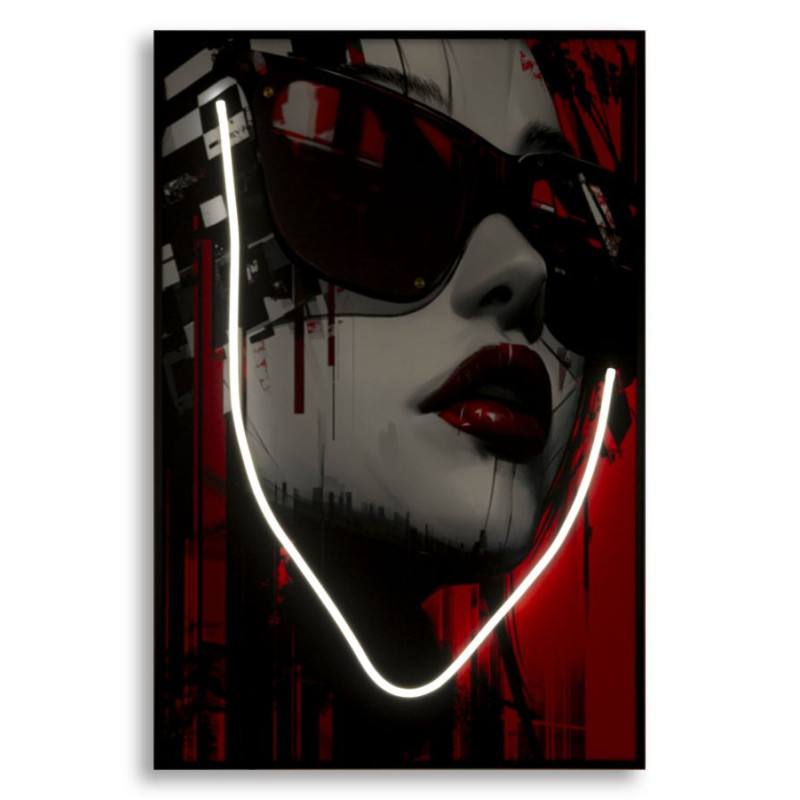 Toile murale lumineuse LED Pop art Femme Cadre noir 60x90 Finition 3D Psyco A 