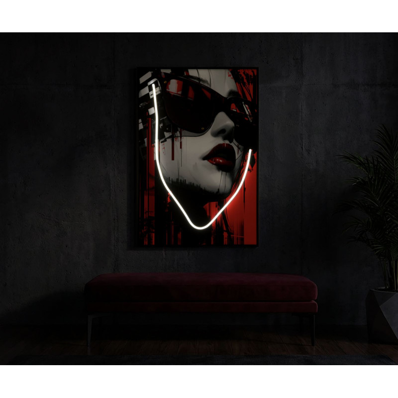 Toile murale lumineuse LED Pop art Femme Cadre noir 60x90 Finition 3D Psyco A 