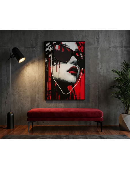 Toile murale lumineuse LED Pop art Femme Cadre noir 60x90 Finition 3D Psyco A 