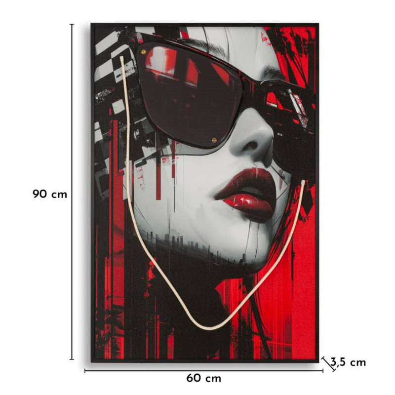 Toile murale lumineuse LED Pop art Femme Cadre noir 60x90 Finition 3D Psyco A 