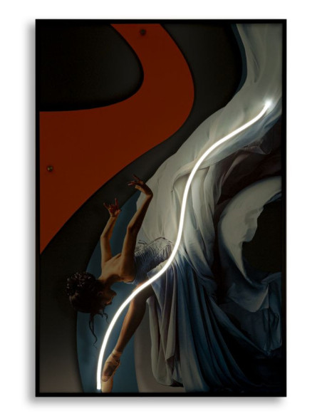Toile murale lumineuse LED Danseuse classique Cadre noir 60x90 Finition 3D Dancer 