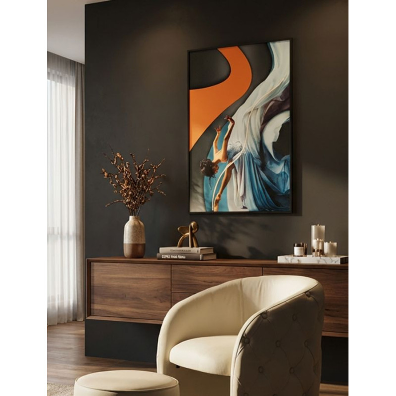 Toile murale lumineuse LED Danseuse classique Cadre noir 60x90 Finition 3D Dancer 