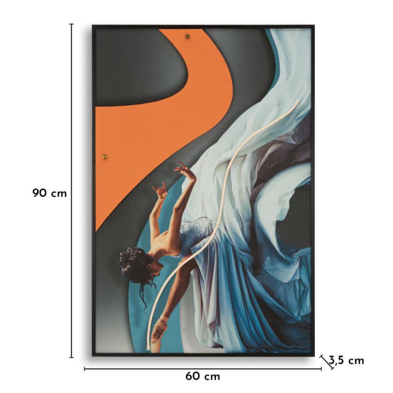 Toile murale lumineuse LED Danseuse classique Cadre noir 60x90 Finition 3D Dancer 