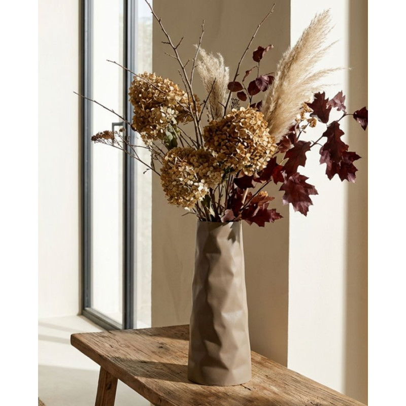 Grand Vase design minimaliste Conique H 50 cm Métal Crème Martelé Norimberga 