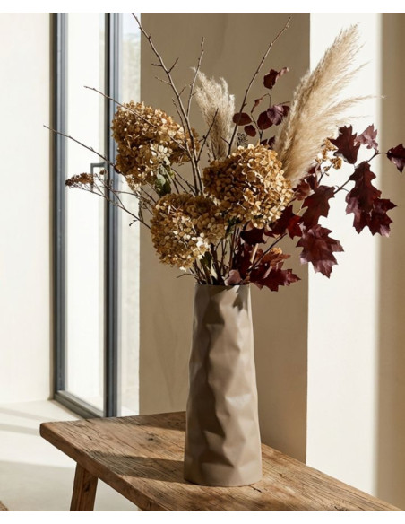 Grand Vase design minimaliste Conique H 50 cm Métal Crème Martelé Norimberga 
