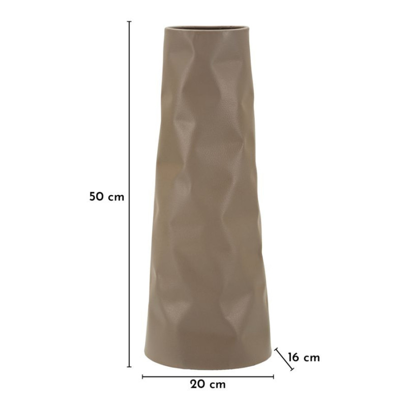 Grand Vase design minimaliste Conique H 50 cm Métal Crème Martelé Norimberga 
