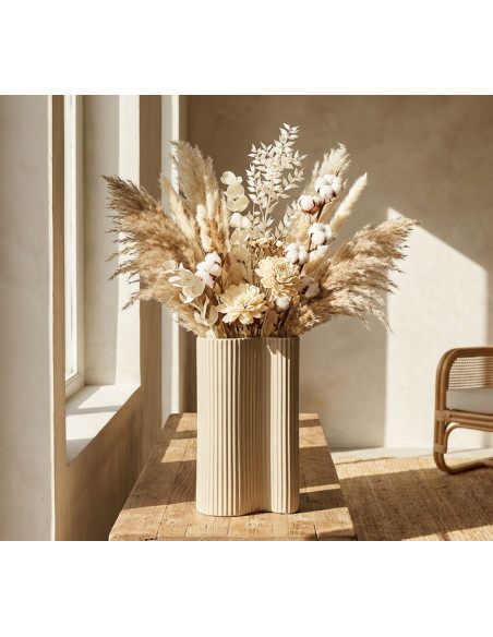 Vase style moderne minimaliste Ondulé H 36 cm Métal Blanc crème Frankfurt 