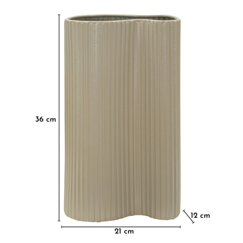 Vase style moderne minimaliste Ondulé H 36 cm Métal Blanc crème Frankfurt 