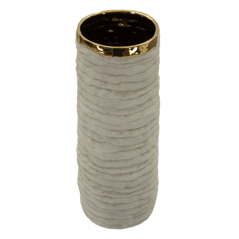 Grand Vase style wabi-sabi organique Cylindrique H 40 cm Céramique Gris Doré Lima 