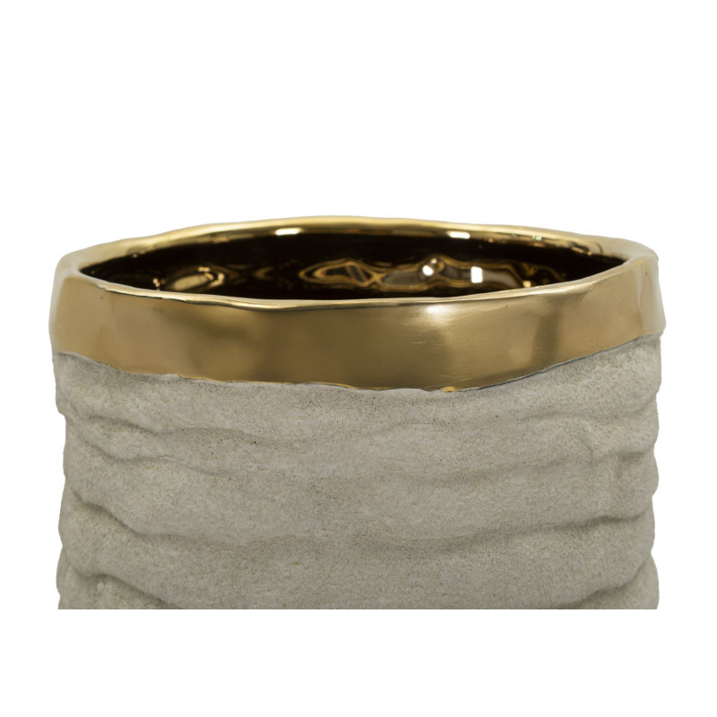 Grand Vase style wabi-sabi organique Cylindrique H 40 cm Céramique Gris Doré Lima 