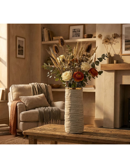 Grand Vase style wabi-sabi organique Cylindrique H 40 cm Céramique Gris Doré Lima 