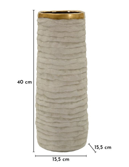 Grand Vase style wabi-sabi organique Cylindrique H 40 cm Céramique Gris Doré Lima 