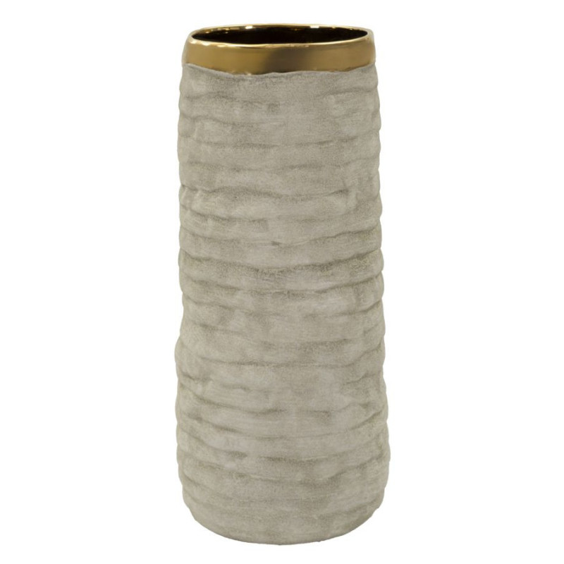 Vase style wabi-sabi organique Cylindrique H 31 cm Céramique Gris Doré Lima 