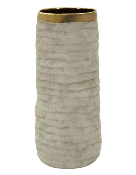 Vase style wabi-sabi organique Cylindrique H 31 cm Céramique Gris Doré Lima 