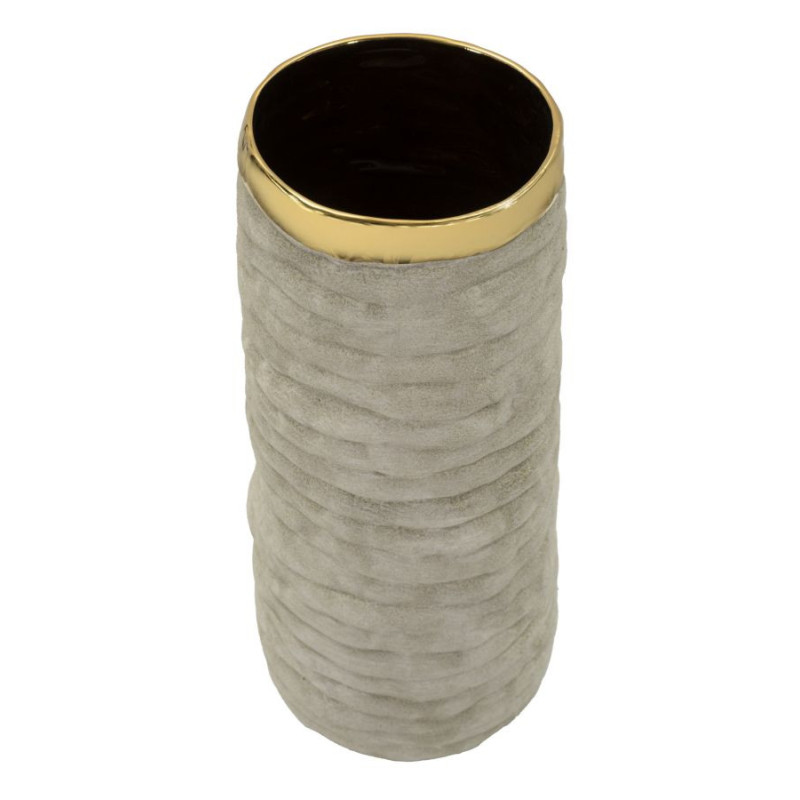 Vase style wabi-sabi organique Cylindrique H 31 cm Céramique Gris Doré Lima 