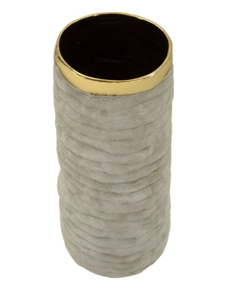 Vase style wabi-sabi organique Cylindrique H 31 cm Céramique Gris Doré Lima 