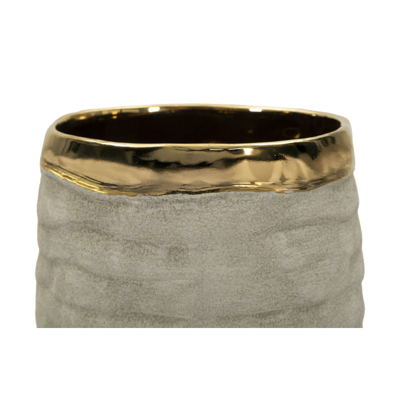 Vase style wabi-sabi organique Cylindrique H 31 cm Céramique Gris Doré Lima 