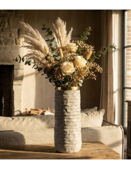 Vase style wabi-sabi organique Cylindrique H 31 cm Céramique Gris Doré Lima 