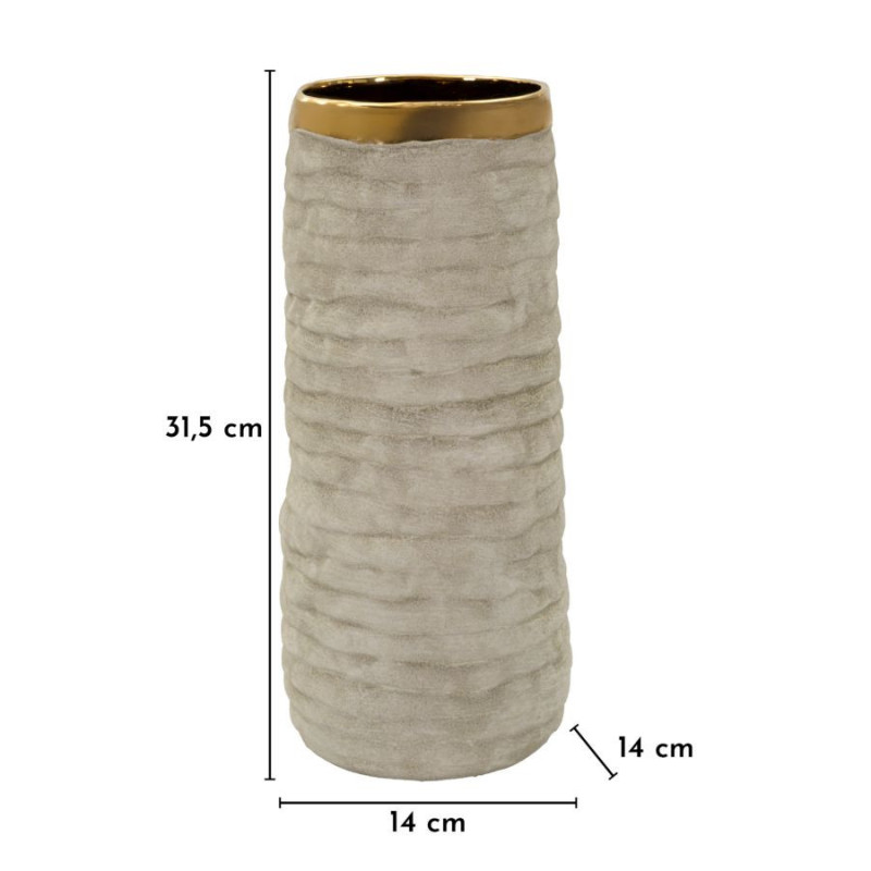 Vase style wabi-sabi organique Cylindrique H 31 cm Céramique Gris Doré Lima 