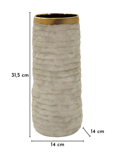 Vase style wabi-sabi organique Cylindrique H 31 cm Céramique Gris Doré Lima 