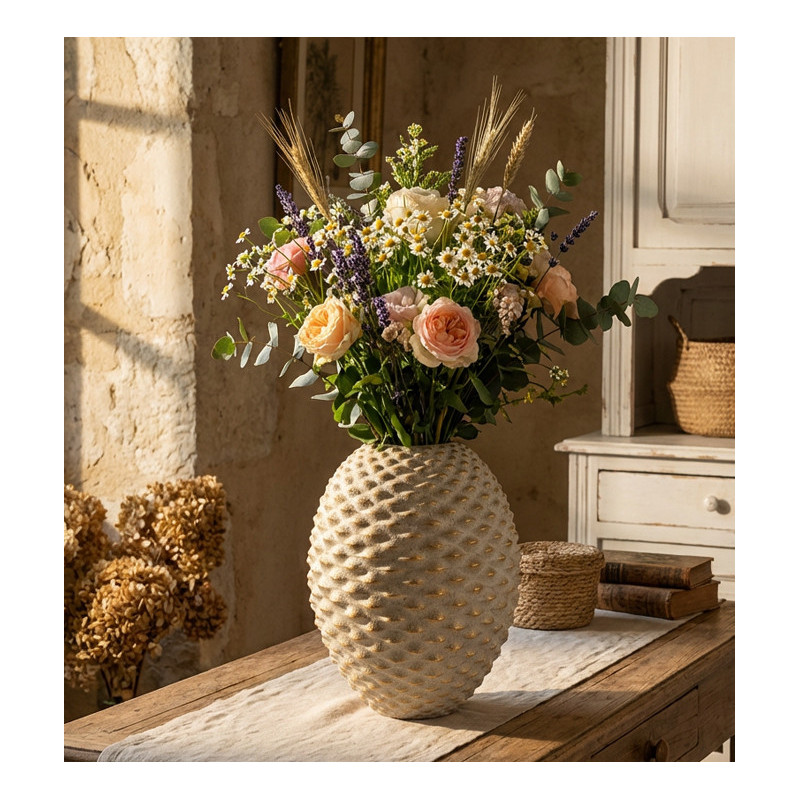 Grand Vase moderne chic texturé Ovoïde H 36 cm Céramique Gris Doré Pepipas 