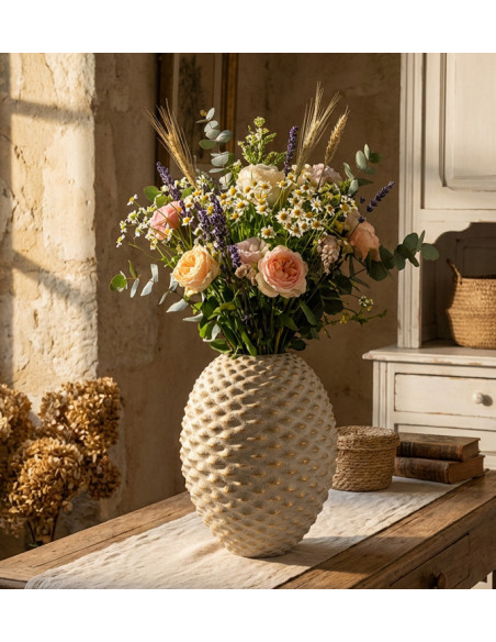 Grand Vase moderne chic texturé Ovoïde H 36 cm Céramique Gris Doré Pepipas 