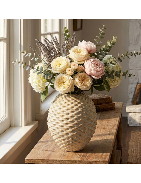 Vase moderne chic texturé Ovoïde H 28 cm Céramique Gris Doré Pepipas 