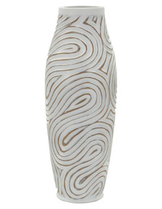 Grand Vase style ethnique contemporain Fuselé H 50 cm Résine Blanc Patiné Oblix 