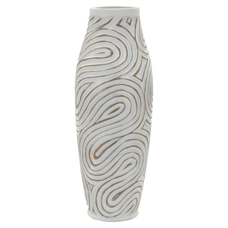 Grand Vase style ethnique contemporain Fuselé H 50 cm Résine Blanc Patiné Oblix 