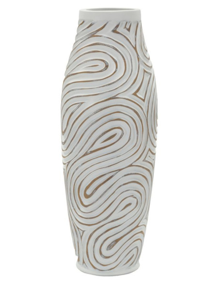 Grand Vase style ethnique contemporain Fuselé H 50 cm Résine Blanc Patiné Oblix 