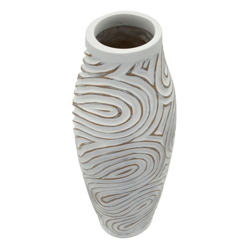 Grand Vase style ethnique contemporain Fuselé H 50 cm Résine Blanc Patiné Oblix 