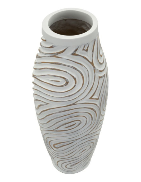 Grand Vase style ethnique contemporain Fuselé H 50 cm Résine Blanc Patiné Oblix 