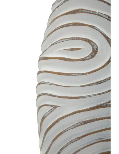 Grand Vase style ethnique contemporain Fuselé H 50 cm Résine Blanc Patiné Oblix 