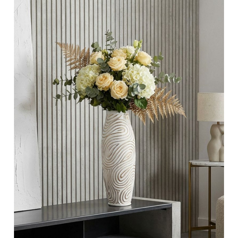 Grand Vase style ethnique contemporain Fuselé H 50 cm Résine Blanc Patiné Oblix 