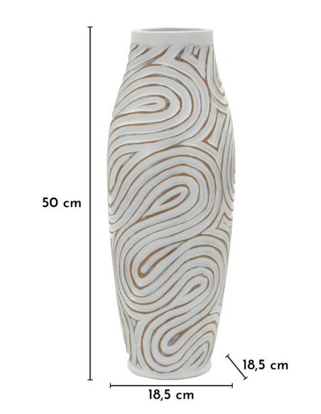 Grand Vase style ethnique contemporain Fuselé H 50 cm Résine Blanc Patiné Oblix 