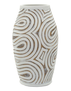 Vase style ethnique contemporain Balustre H 35 cm Résine Blanc Patiné Oblix 