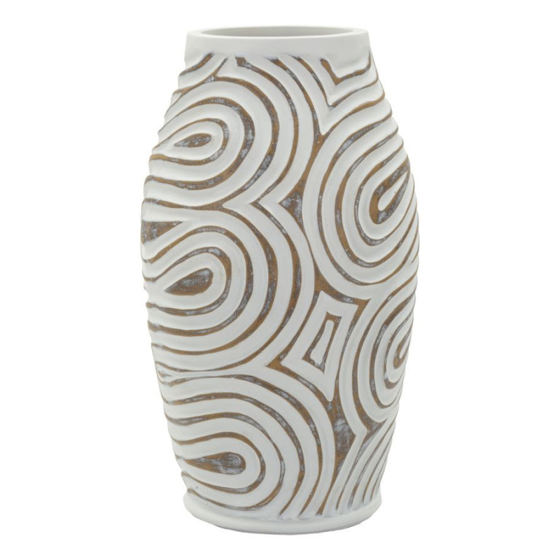 Vase style ethnique contemporain Balustre H 35 cm Résine Blanc Patiné Oblix 