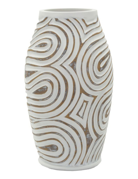 Vase style ethnique contemporain Balustre H 35 cm Résine Blanc Patiné Oblix 