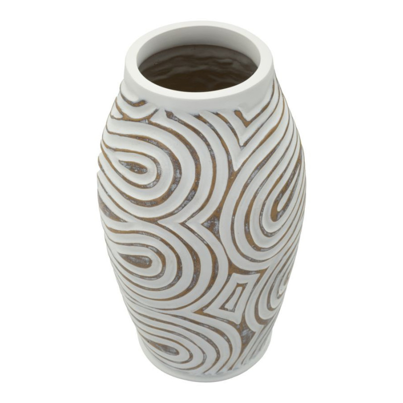 Vase style ethnique contemporain Balustre H 35 cm Résine Blanc Patiné Oblix 