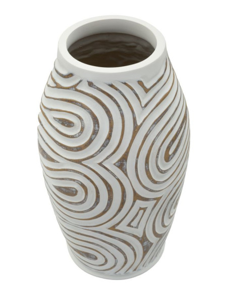 Vase style ethnique contemporain Balustre H 35 cm Résine Blanc Patiné Oblix 