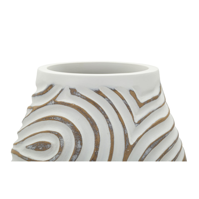 Vase style ethnique contemporain Balustre H 35 cm Résine Blanc Patiné Oblix 