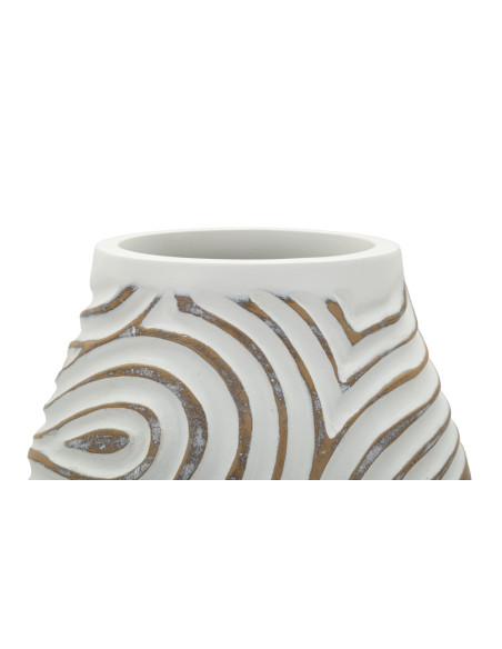 Vase style ethnique contemporain Balustre H 35 cm Résine Blanc Patiné Oblix 