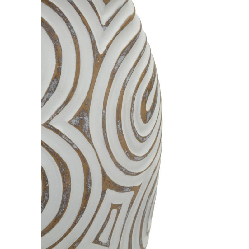 Vase style ethnique contemporain Balustre H 35 cm Résine Blanc Patiné Oblix 