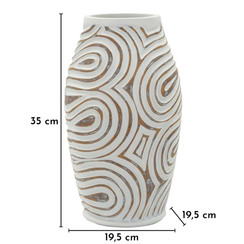 Vase style ethnique contemporain Balustre H 35 cm Résine Blanc Patiné Oblix 