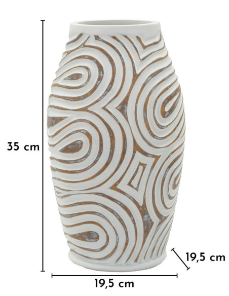 Vase style ethnique contemporain Balustre H 35 cm Résine Blanc Patiné Oblix 