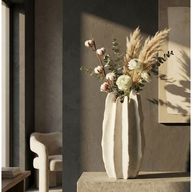 Grand Vase moderne style bord de mer Organique H 50 cm Résine Beige Moucheté Ester 